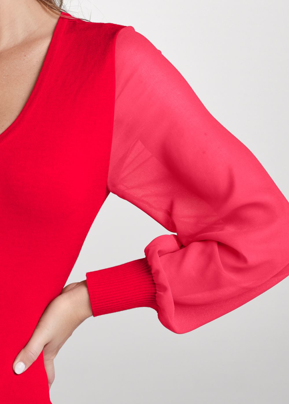 Venus Plus Size Chiffon Sleeve Sweater in Red