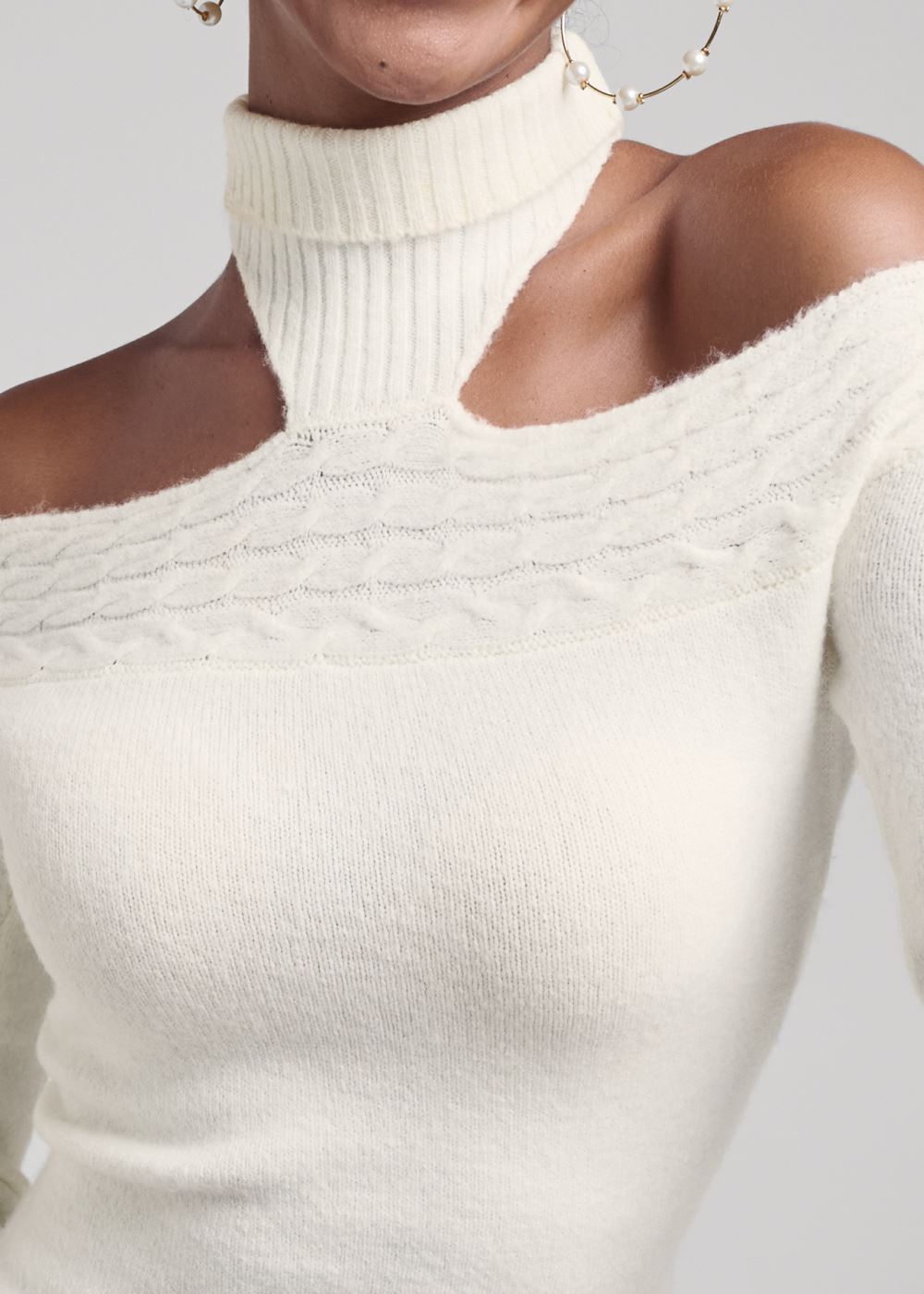 Venus Plus Size Cutout Turtleneck Sweater in White
