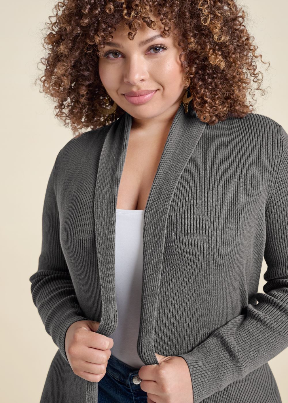 Venus Plus Size Waterfall Cardigan in Dark Grey