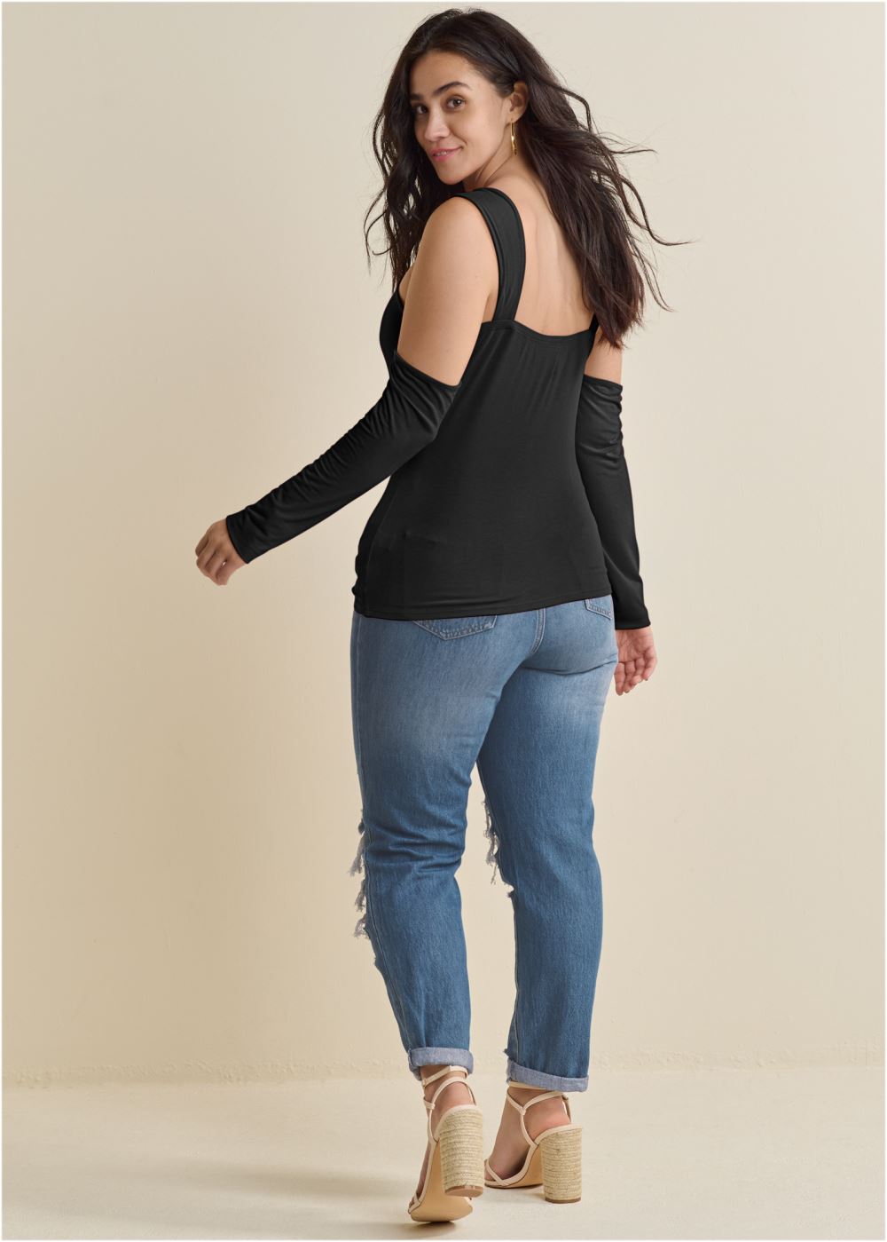 Venus Plus Size Cold-Shoulder Long Sleeve Top