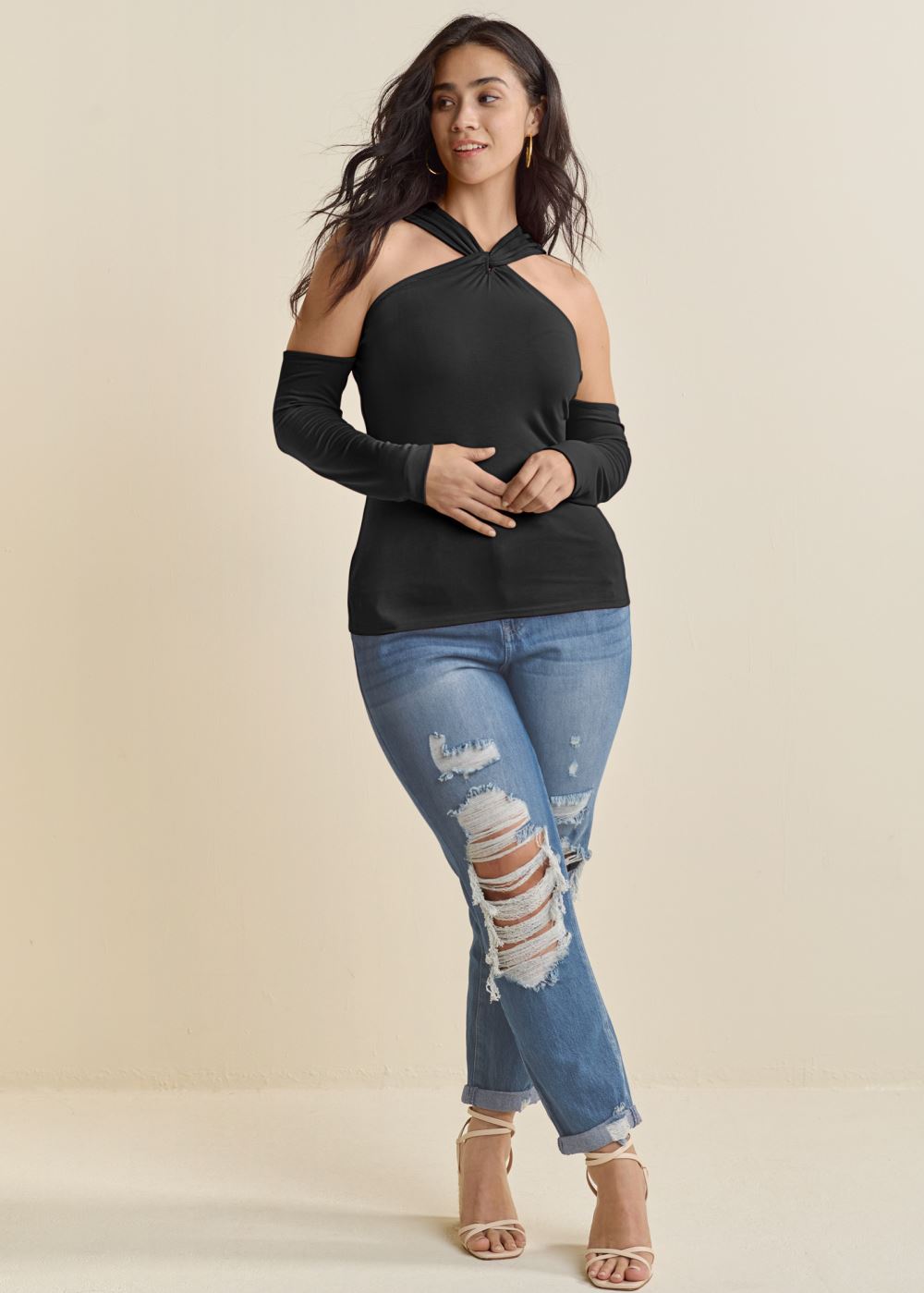 Venus Plus Size Cold-Shoulder Long Sleeve Top