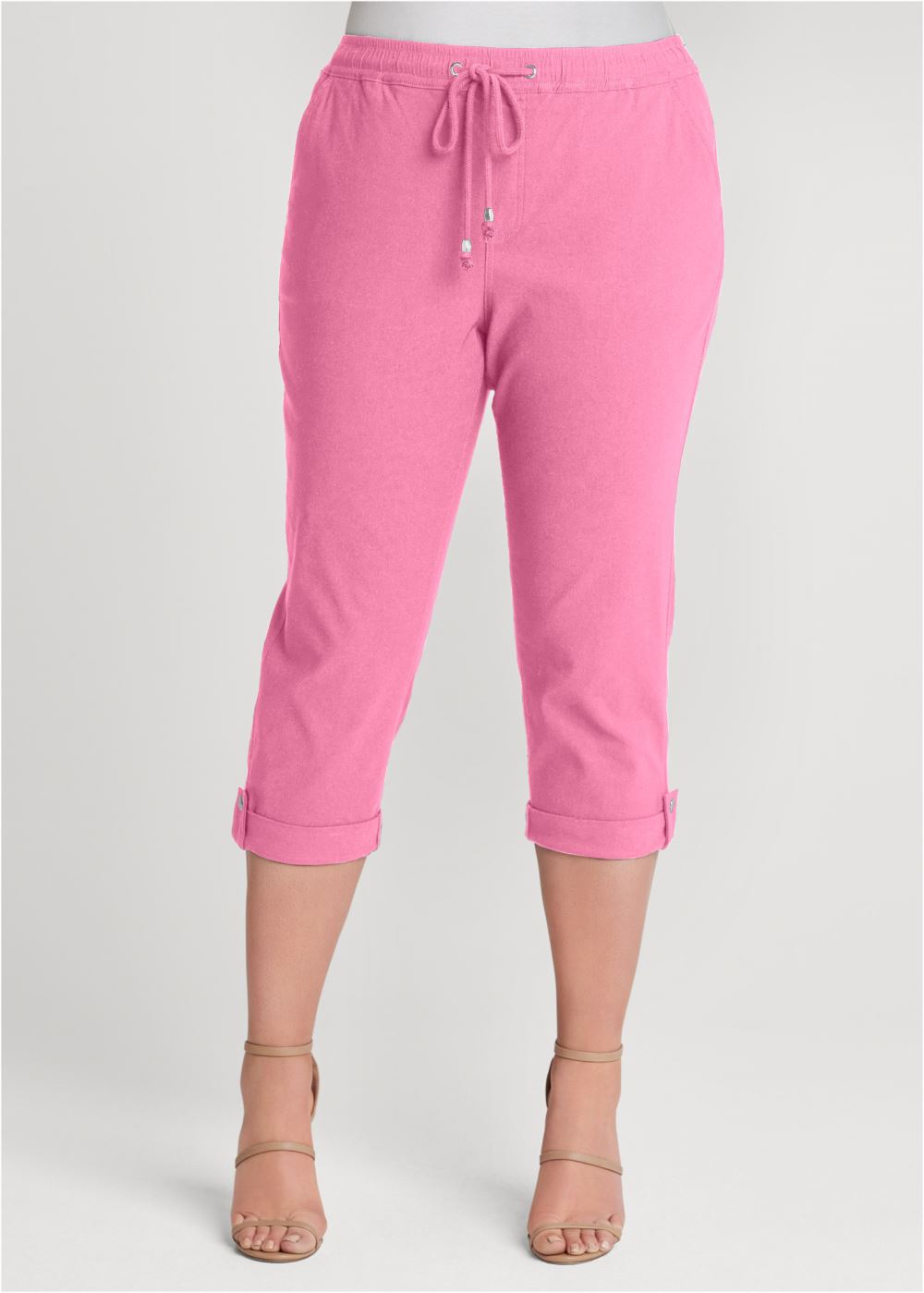Venus Plus Size Casual Pull-On Cuffed Capris in Pink