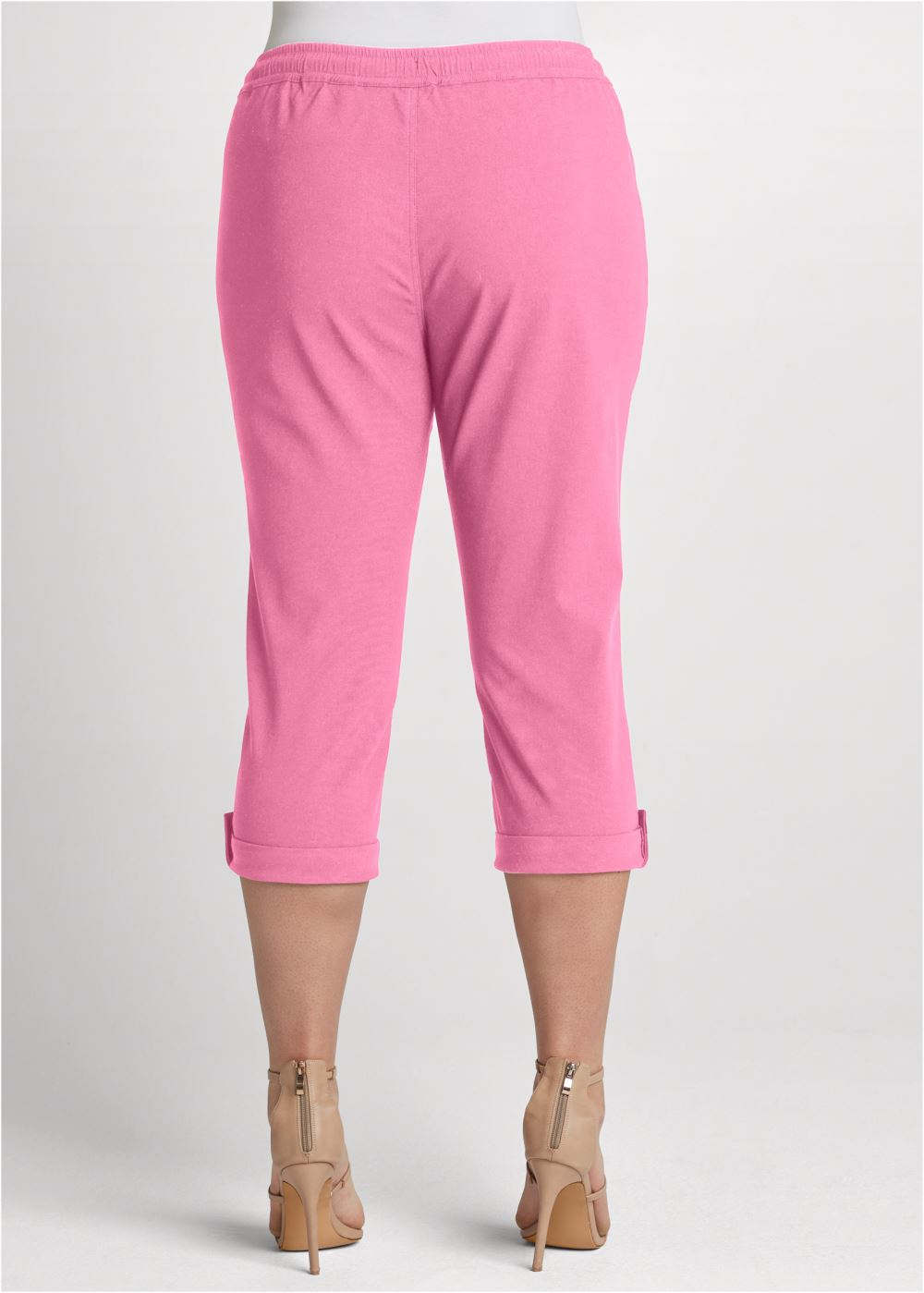 Venus Plus Size Casual Pull-On Cuffed Capris in Pink