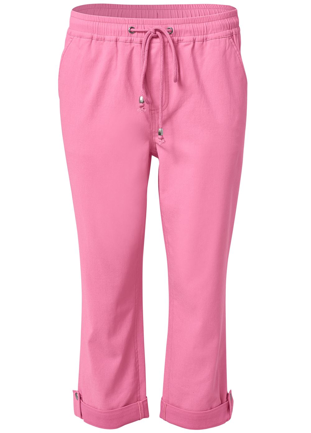 Venus Plus Size Casual Pull-On Cuffed Capris in Pink