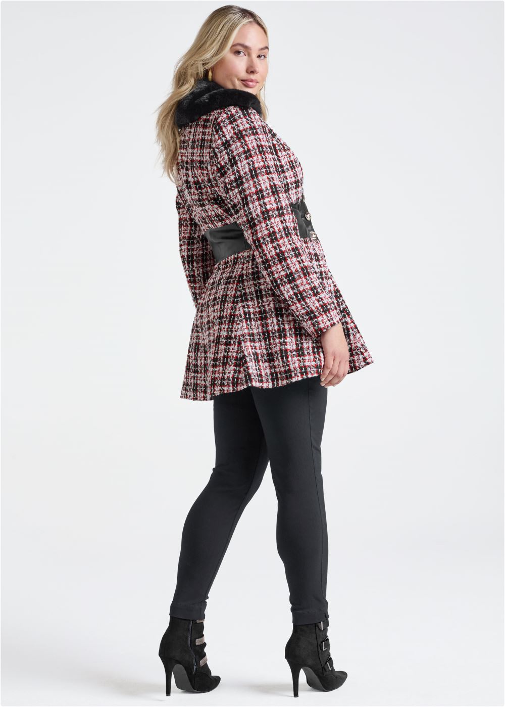 Venus Plaid Corset Coat in Black Multi