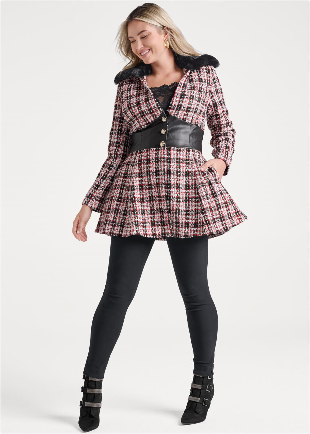 Venus Plaid Corset Coat in Black Multi