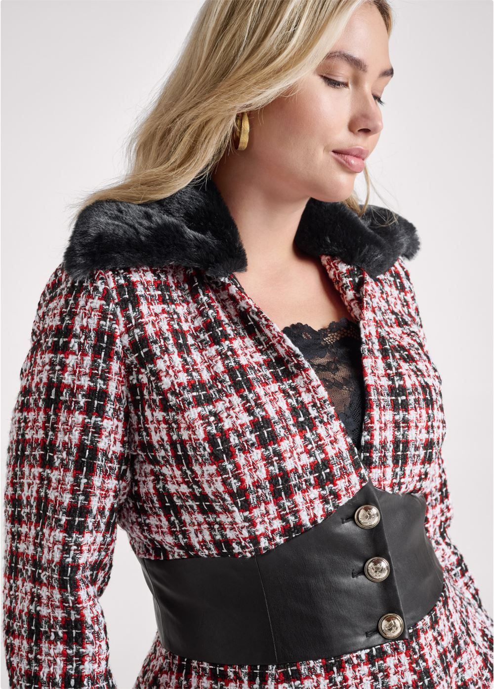 Venus Plaid Corset Coat in Black Multi