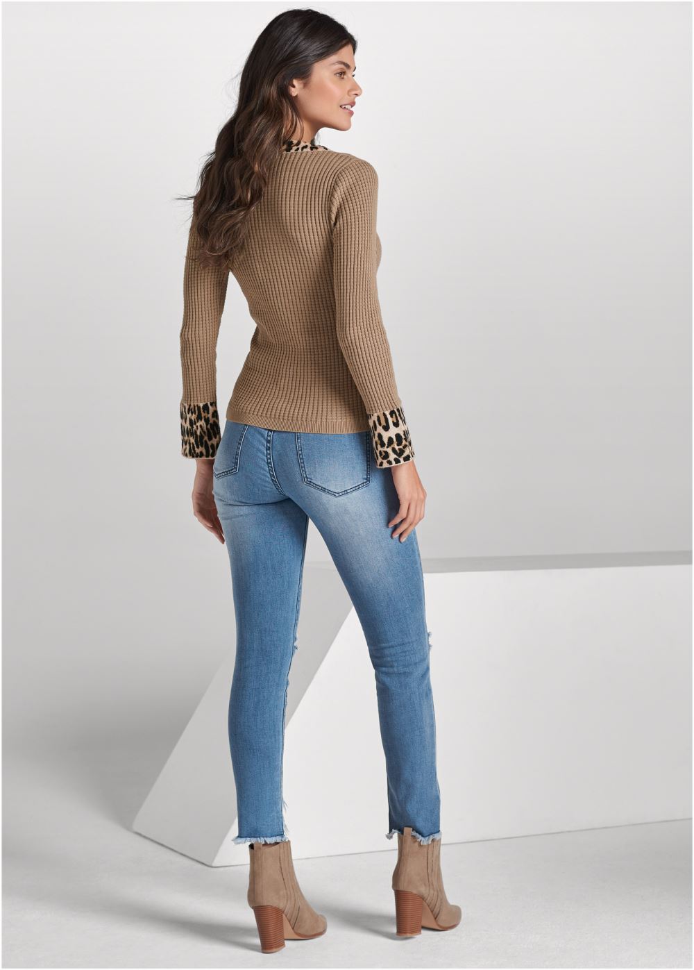 Venus Plus Size Waffle Knit Sweater in Tan Multi