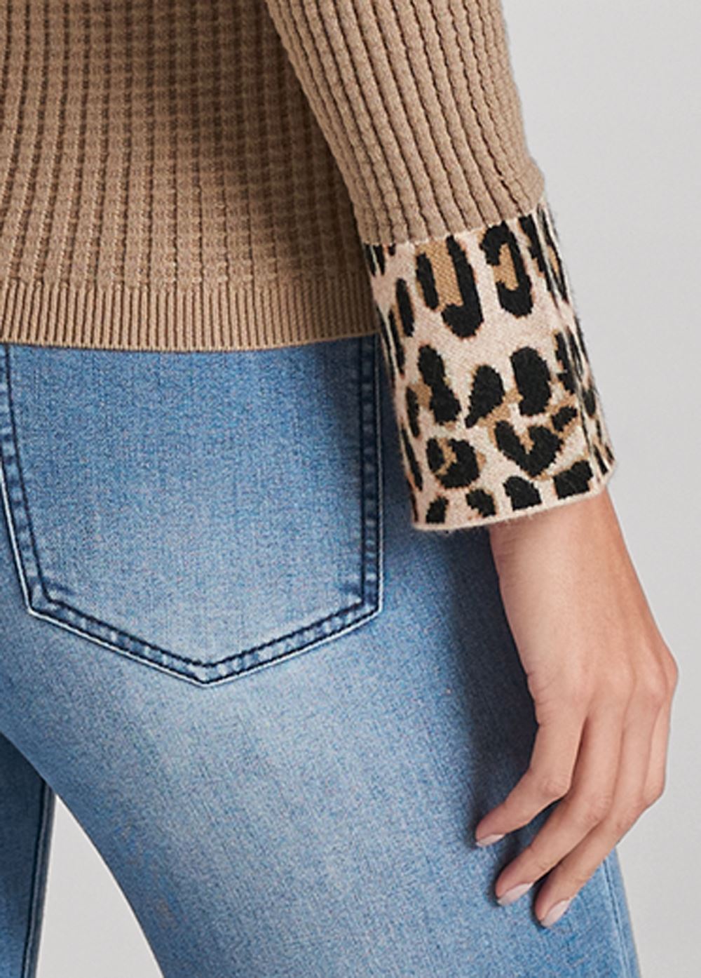 Venus Plus Size Waffle Knit Sweater in Tan Multi