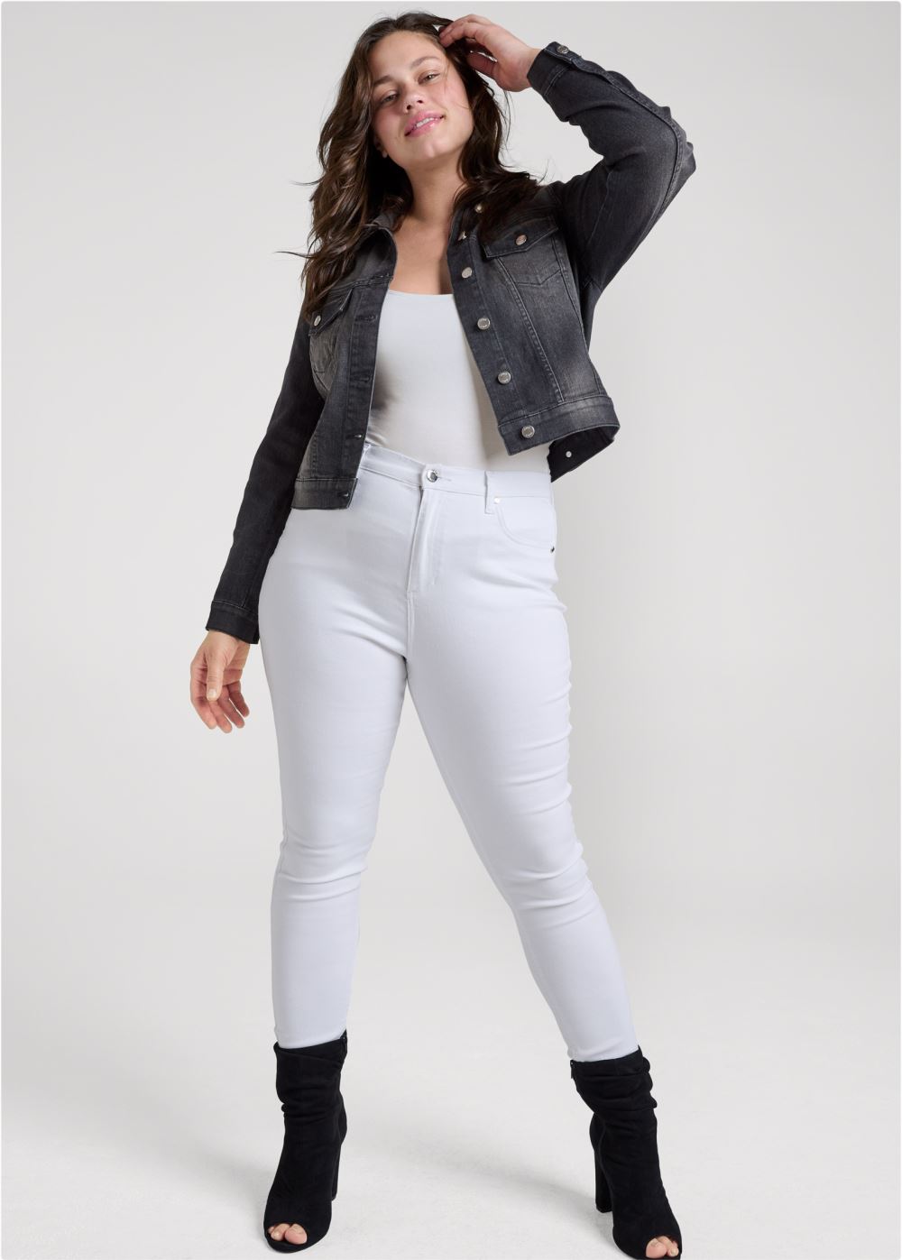 Venus Sequin Wing Jean Jacket in Black Denim