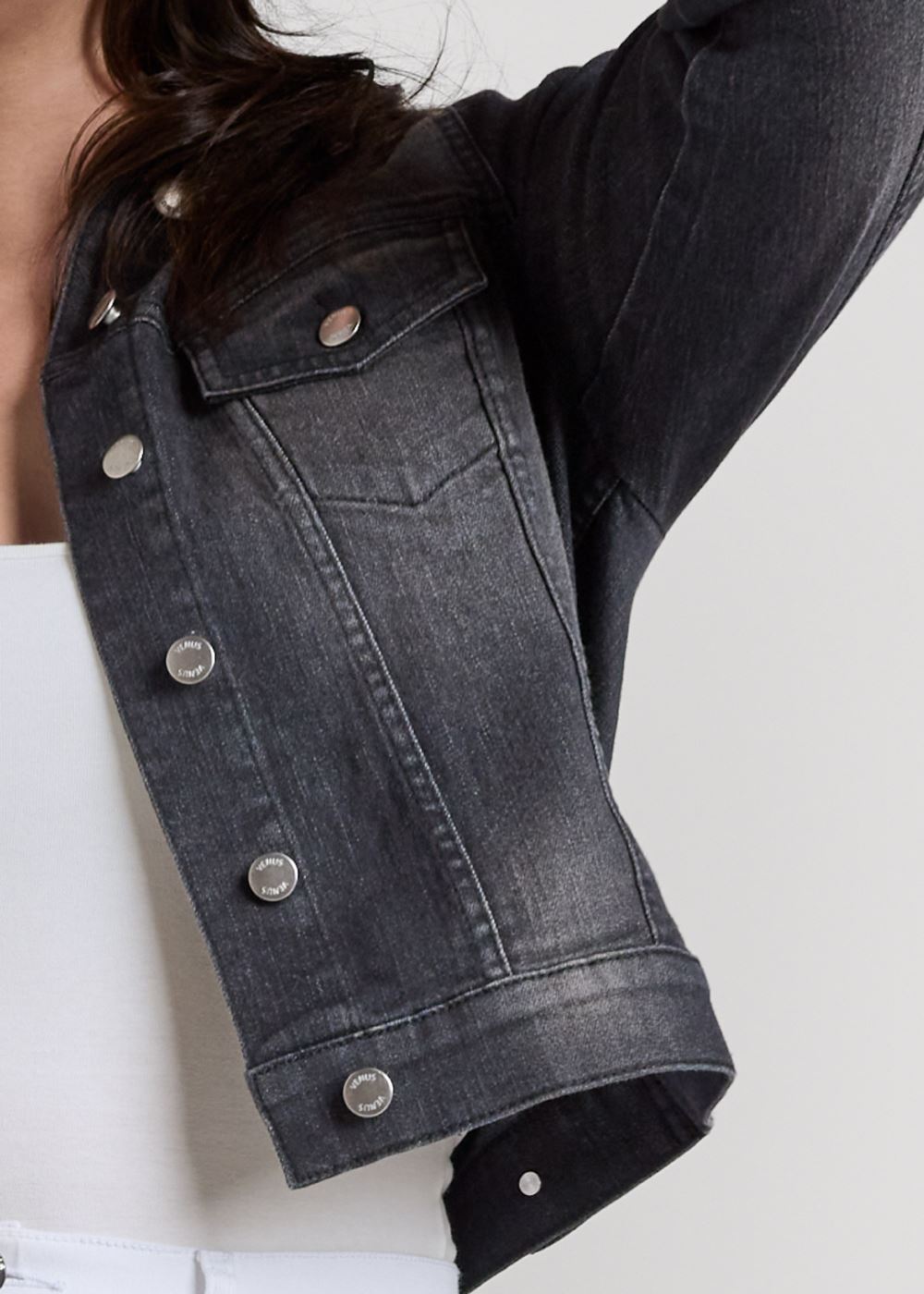 Venus Sequin Wing Jean Jacket in Black Denim
