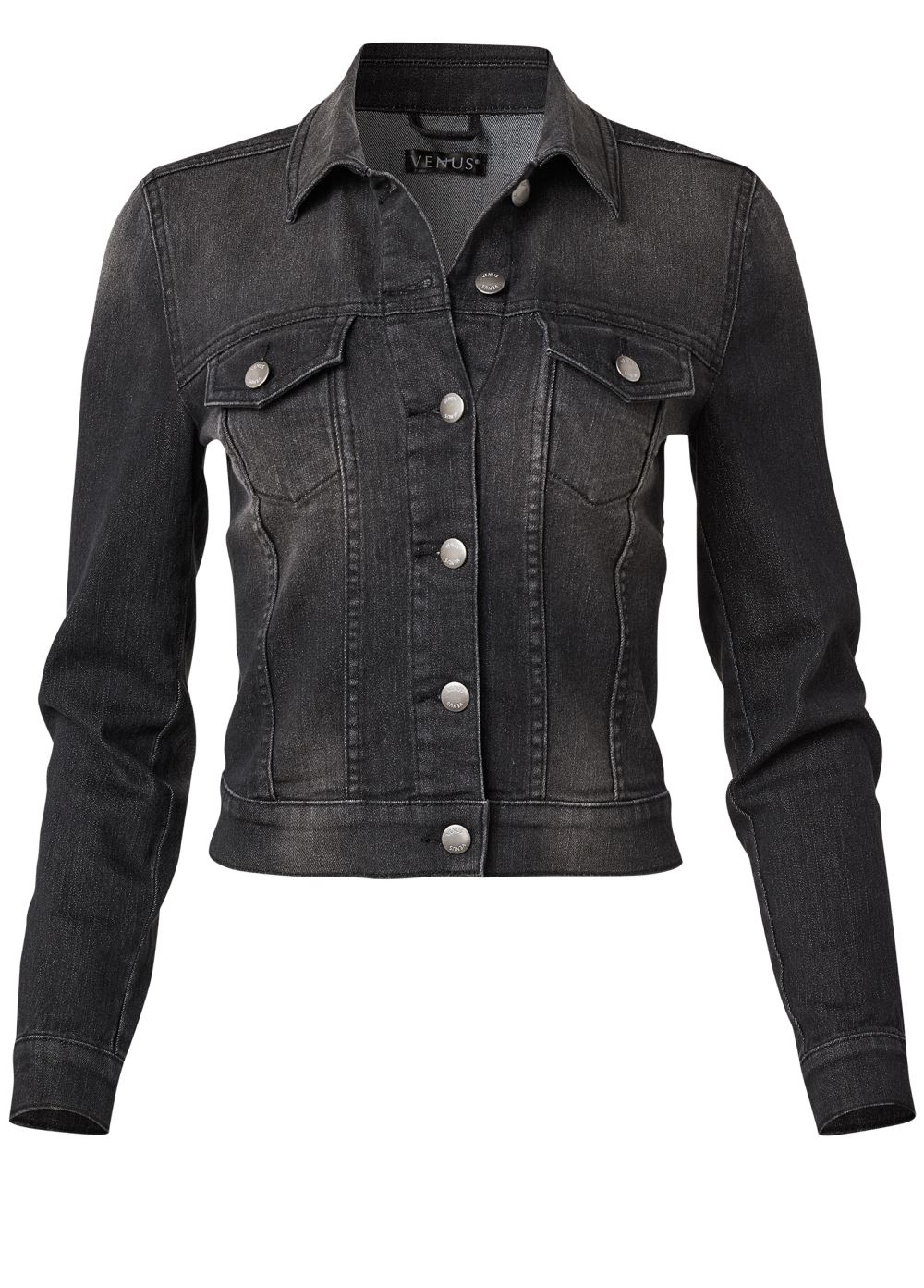 Venus Sequin Wing Jean Jacket in Black Denim