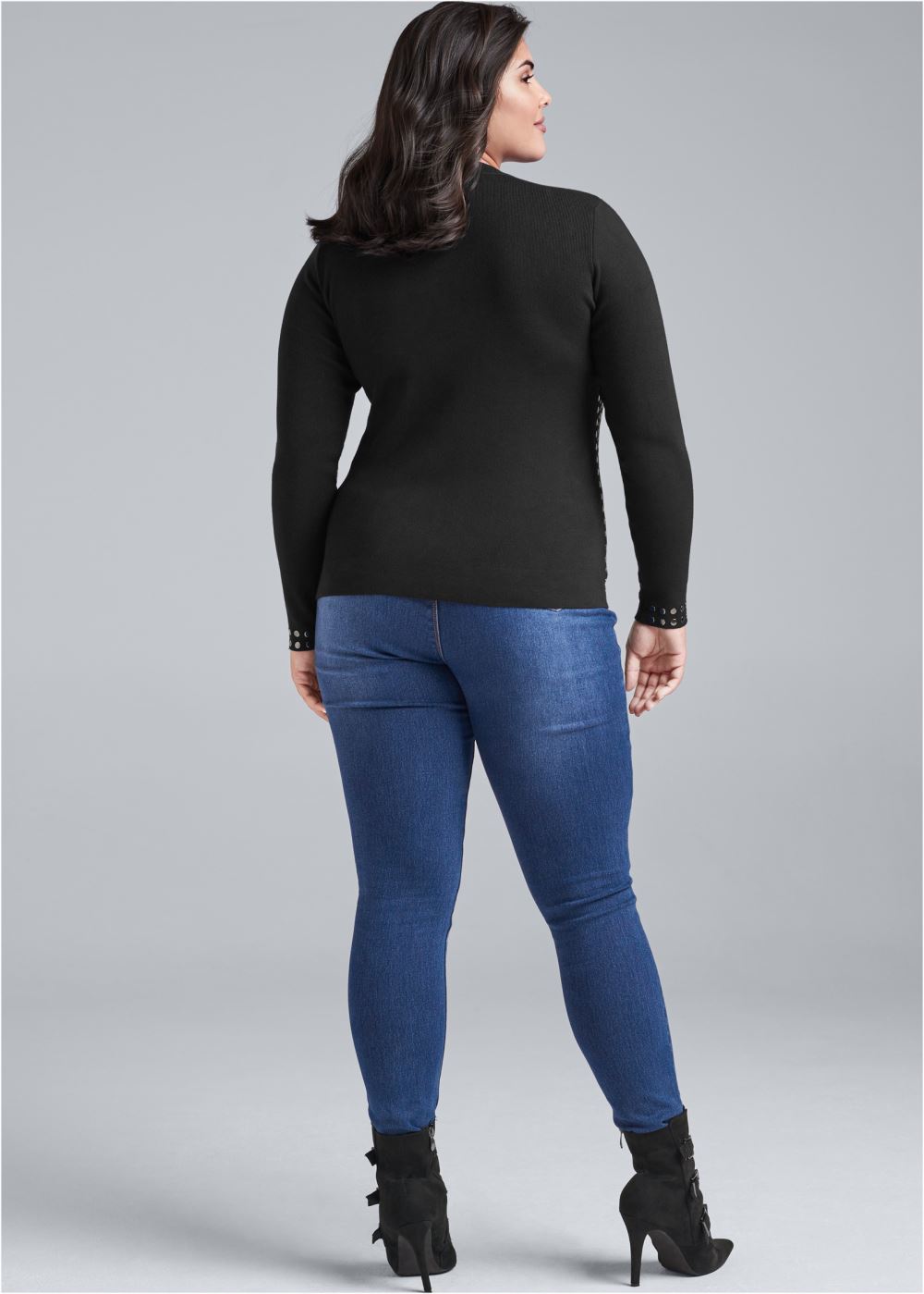 Venus Plus Size Stud Trim Sweater in Black