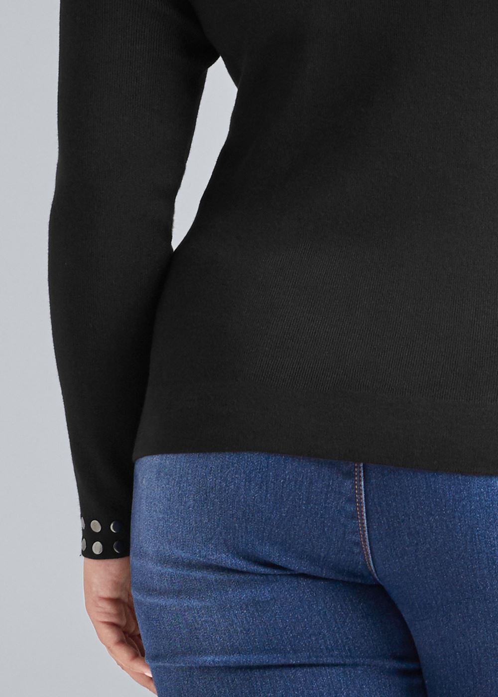 Venus Plus Size Stud Trim Sweater in Black