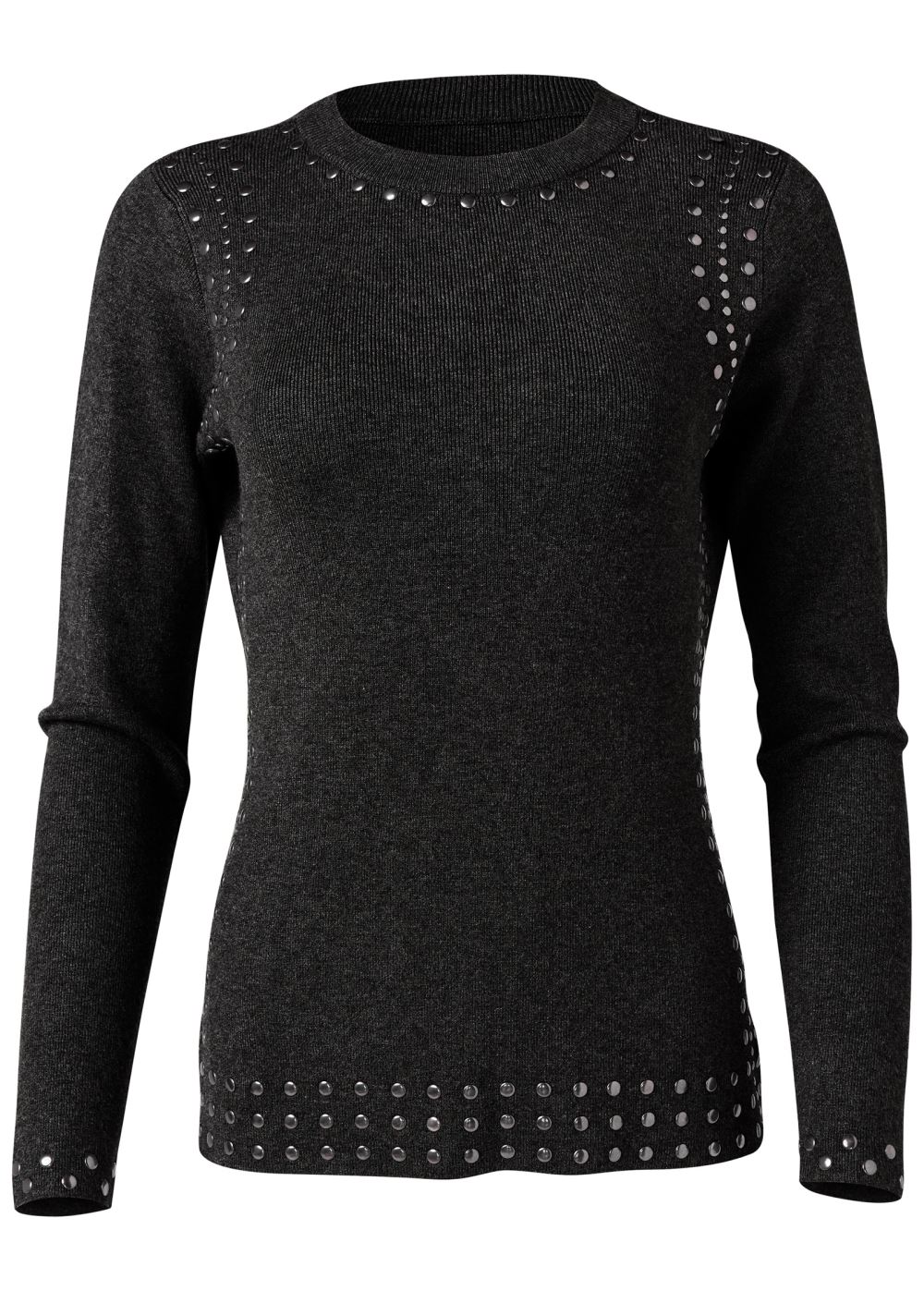 Venus Plus Size Stud Trim Sweater in Black
