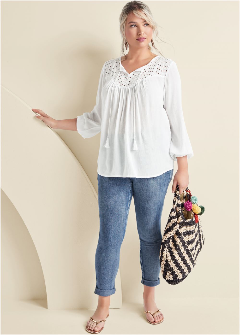 Venus Plus Size Oversize Tie-Front Blouse