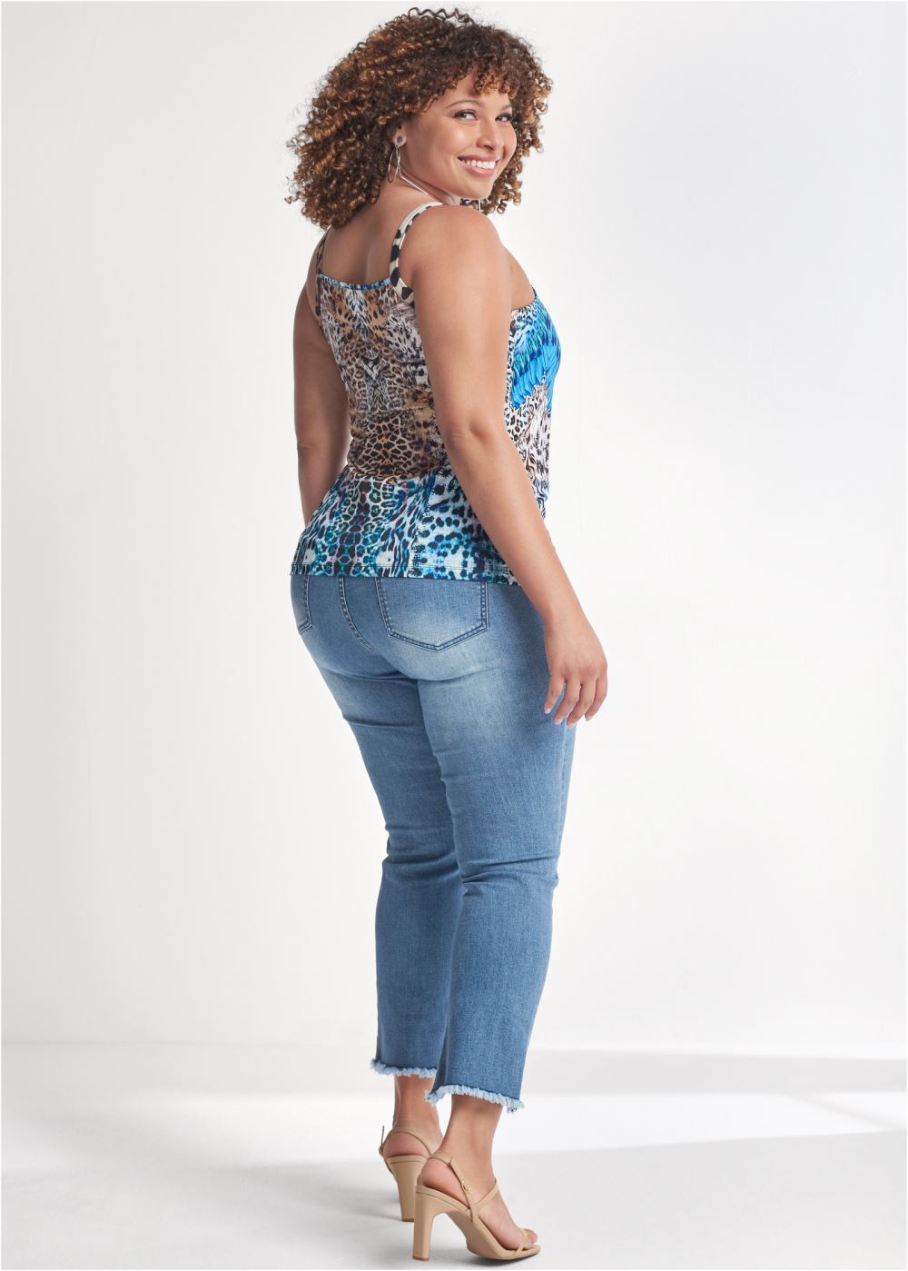 Venus Plus Size Vibrant Abstract Cheetah Ring Detail Top