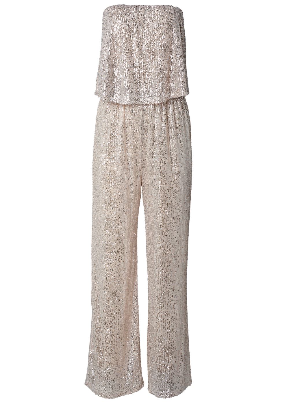 Venus Plus Size Strapless Sequin Jumpsuit in Champagne