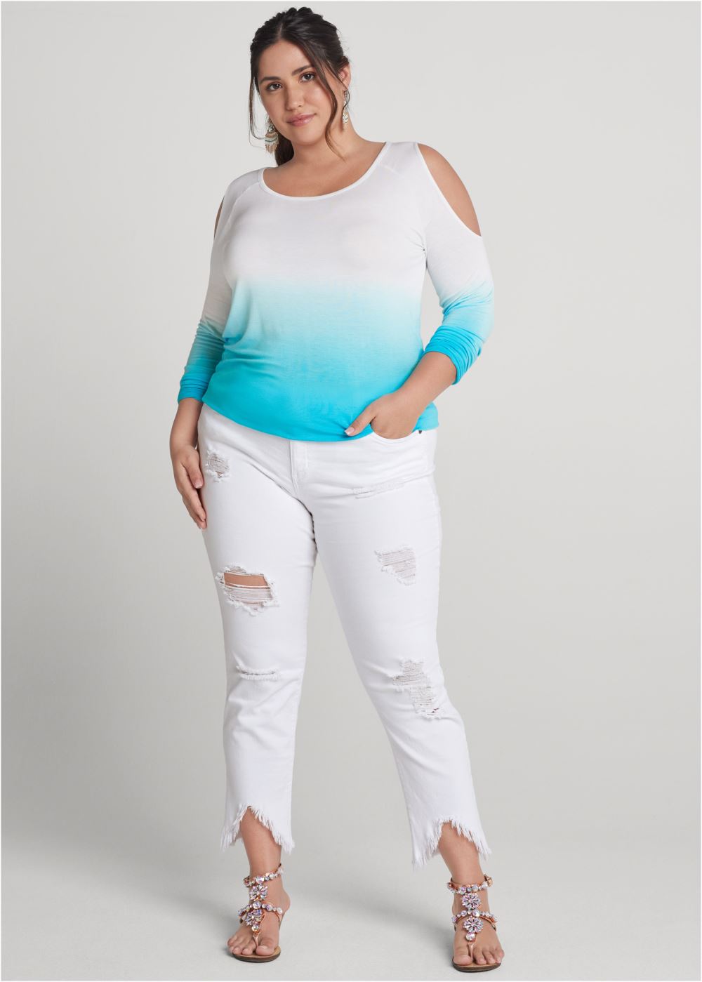 Venus Plus Size Ombre Cold-Shoulder Top