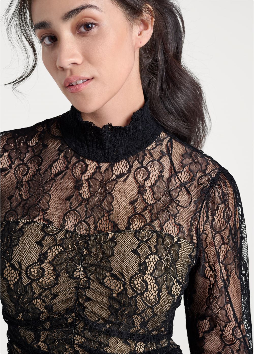 Venus Black & Nude MOCK-NECK LACE DRESS