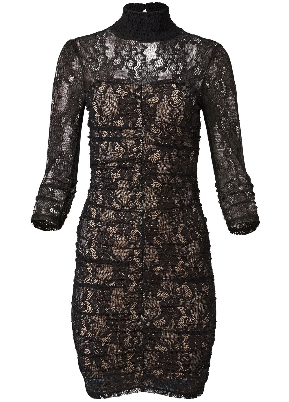 Venus Black & Nude MOCK-NECK LACE DRESS
