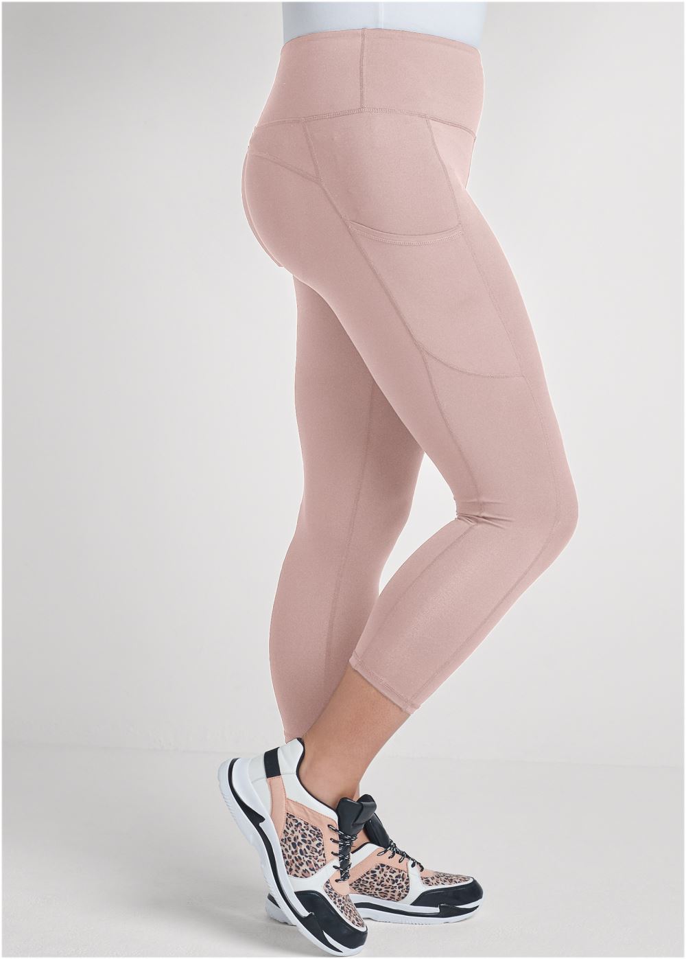 Venus Plus Size Pocket Capri Active Leggings in Tan