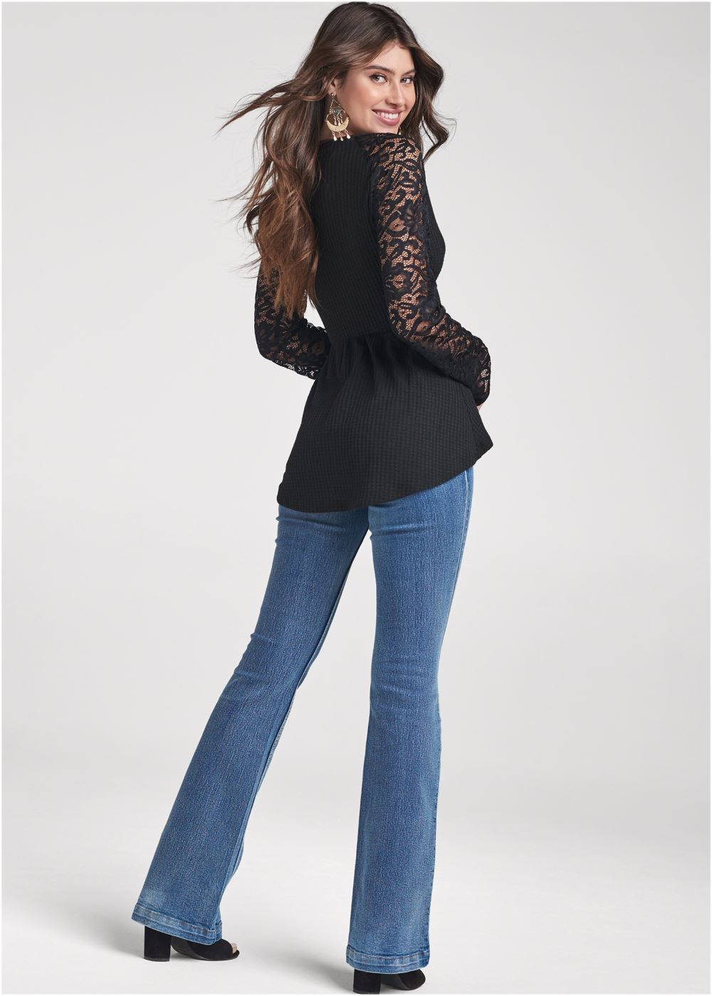 Venus Plus Size Waffle And Lace Peplum Top