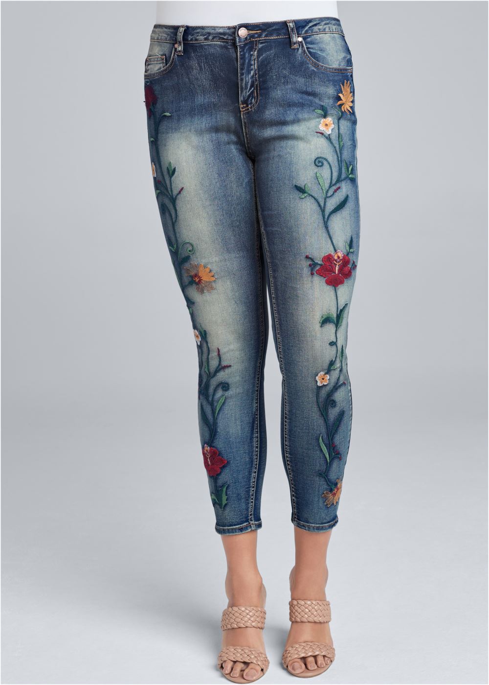 Venus Medium Wash FLORAL EMBROIDERED SKINNY JEANS