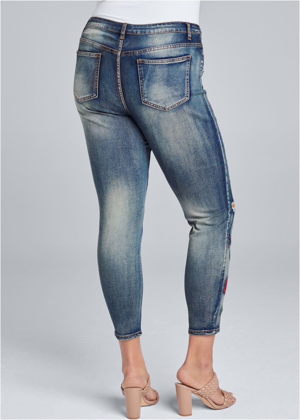 Venus Medium Wash FLORAL EMBROIDERED SKINNY JEANS