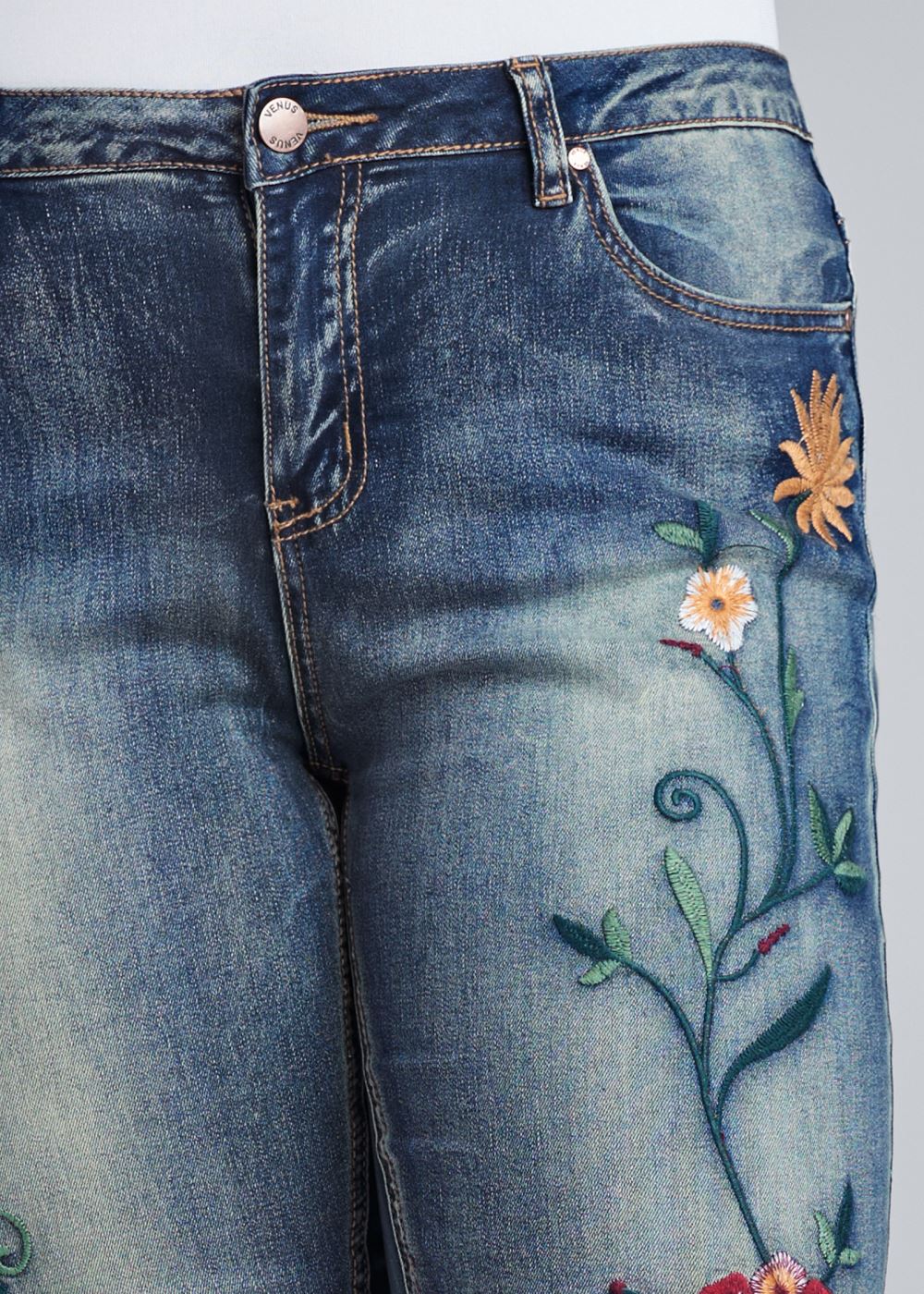 Venus Medium Wash FLORAL EMBROIDERED SKINNY JEANS