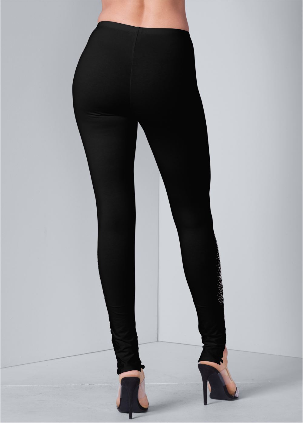 Venus Plus Size Lace Detail Leggings in Black