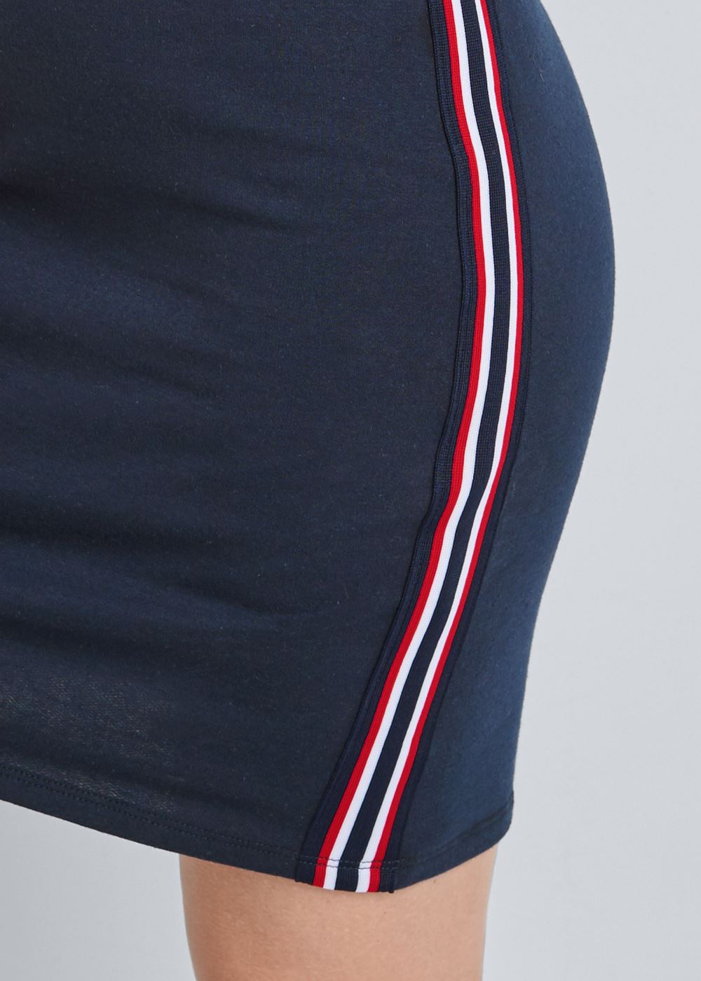 Venus Plus Size Striped Trim Lounge Dress in Navy