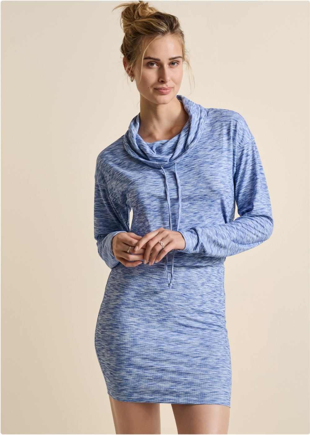 Venus Plus Size Space Dye Rib Knit Dress in Blue Multi