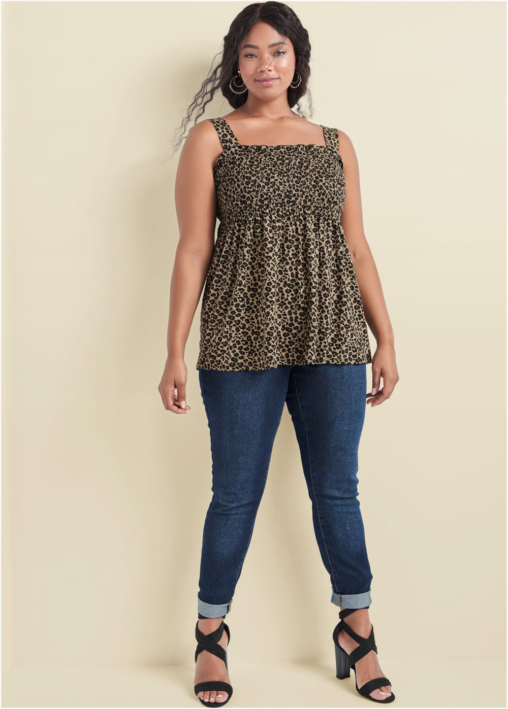 Venus Plus Size Smocked Leopard Tunic