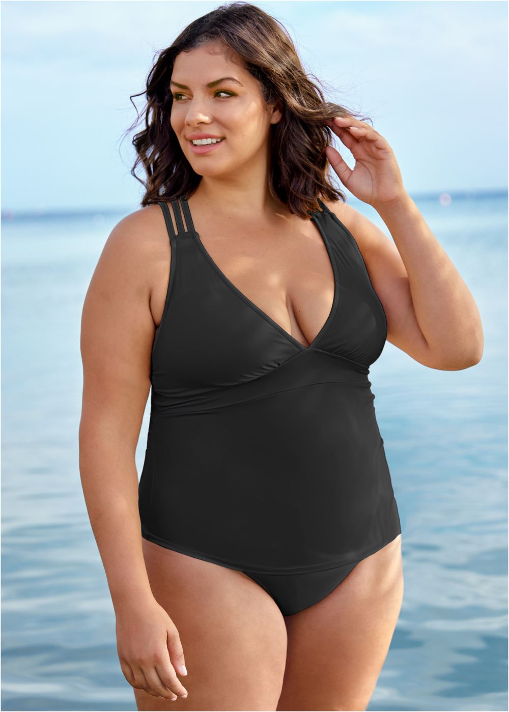 Venus Plus Size Strappy Tankini Top Bikini - Black Beauty