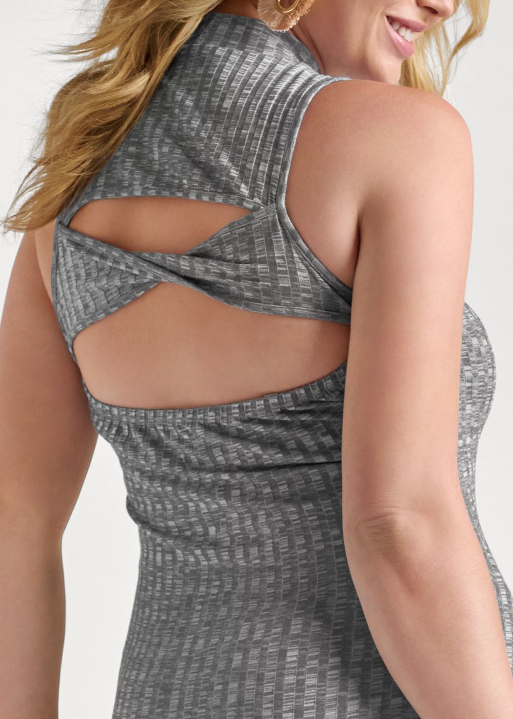 Venus Heather Grey RIBBED TWIST-BACK DRESS