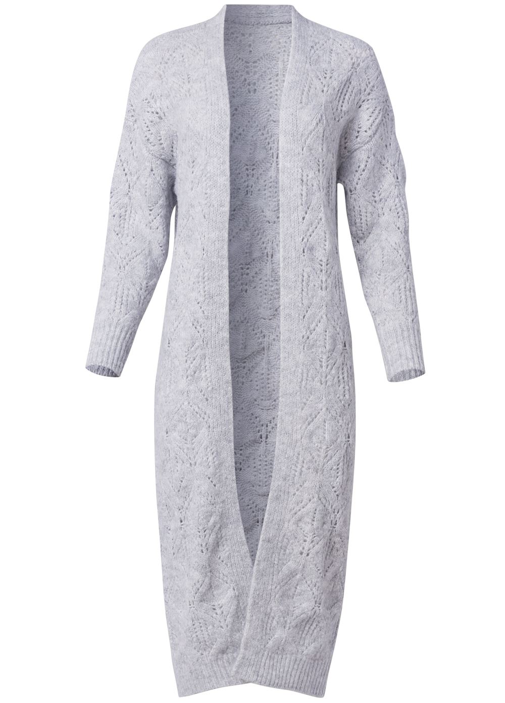 Venus Plus Size Cozy Open Knit Duster in Heather Grey