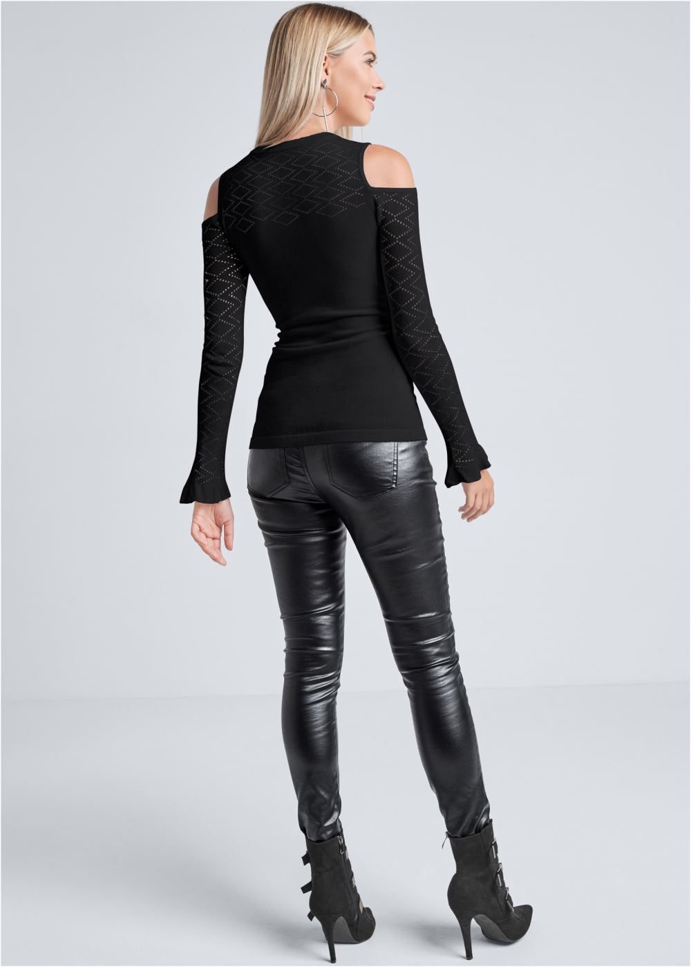 Venus Plus Size Pointelle Stitch Sweater in Black