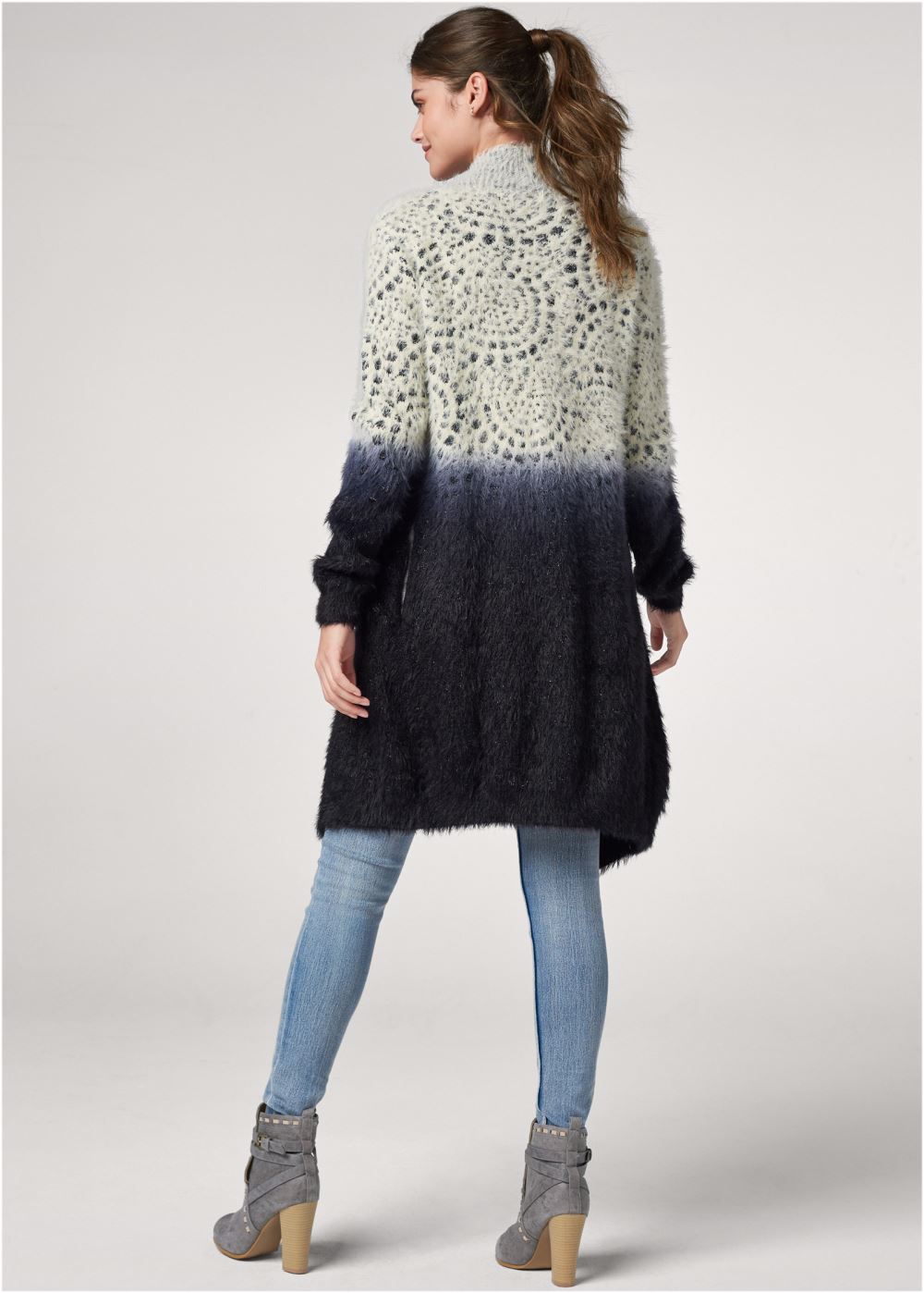 Venus Plus Size Ombre Eyelash Cardigan in White Multi