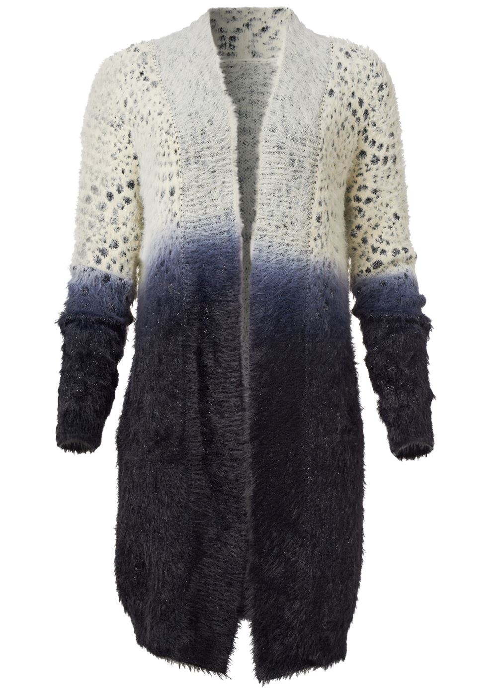 Venus Plus Size Ombre Eyelash Cardigan in White Multi