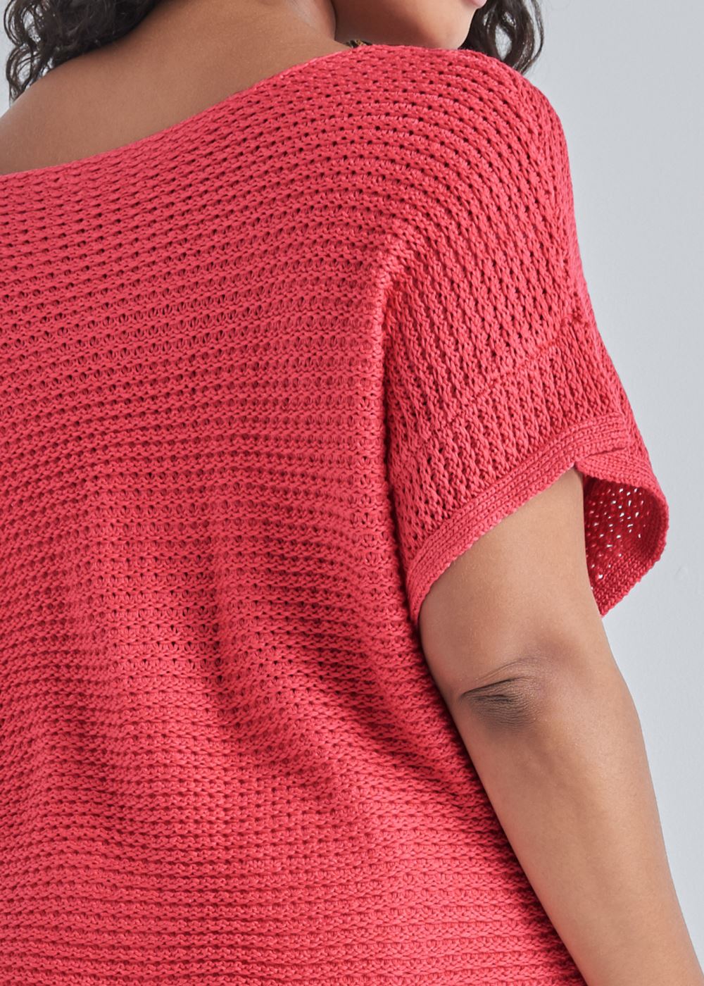 Venus Plus Size Open Knit Sweater in Coral