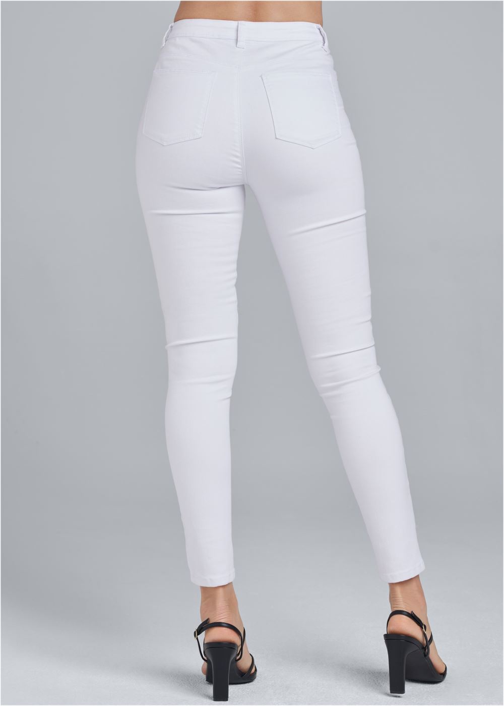 Venus Plus Size Sequin Patch Skinny Jeans in White Denim