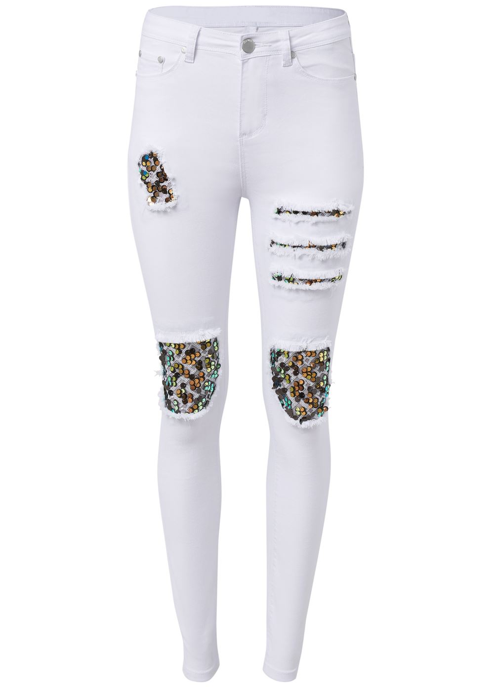 Venus Plus Size Sequin Patch Skinny Jeans in White Denim