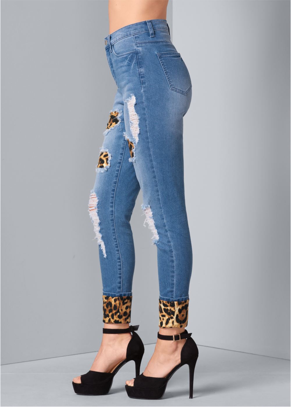 Venus Plus Size Leopard Cuffed Jeans in Light Wash