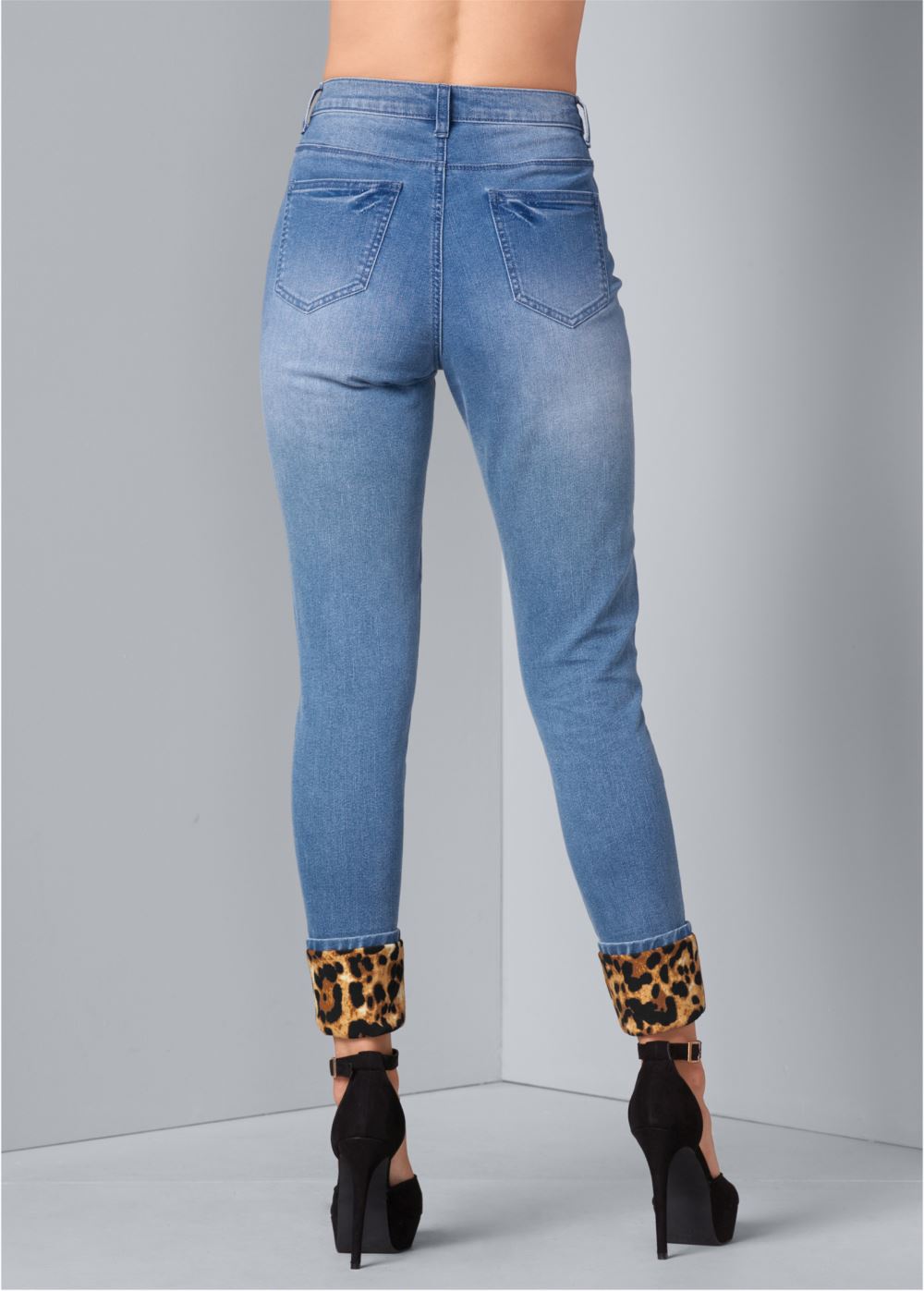Venus Plus Size Leopard Cuffed Jeans in Light Wash