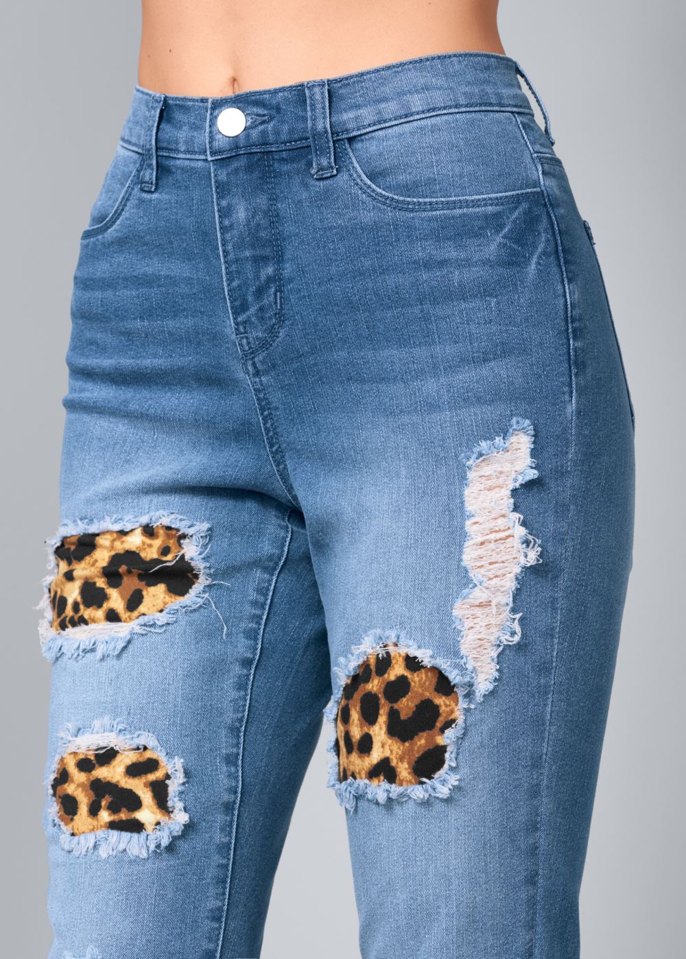 Venus Plus Size Leopard Cuffed Jeans in Light Wash