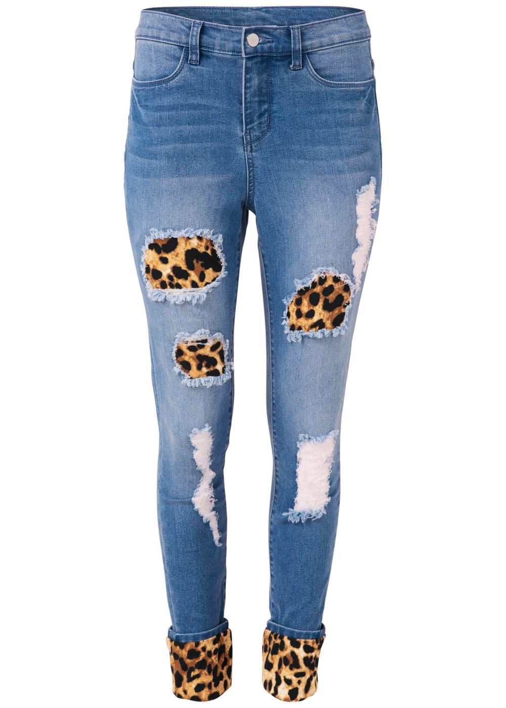 Venus Plus Size Leopard Cuffed Jeans in Light Wash