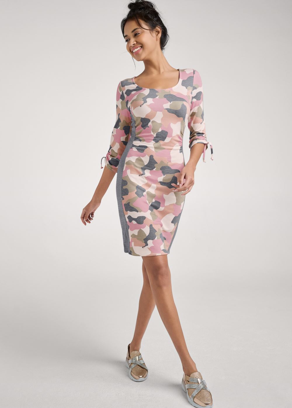 Venus Plus Size Camo Color Block Dress in Brown Multi