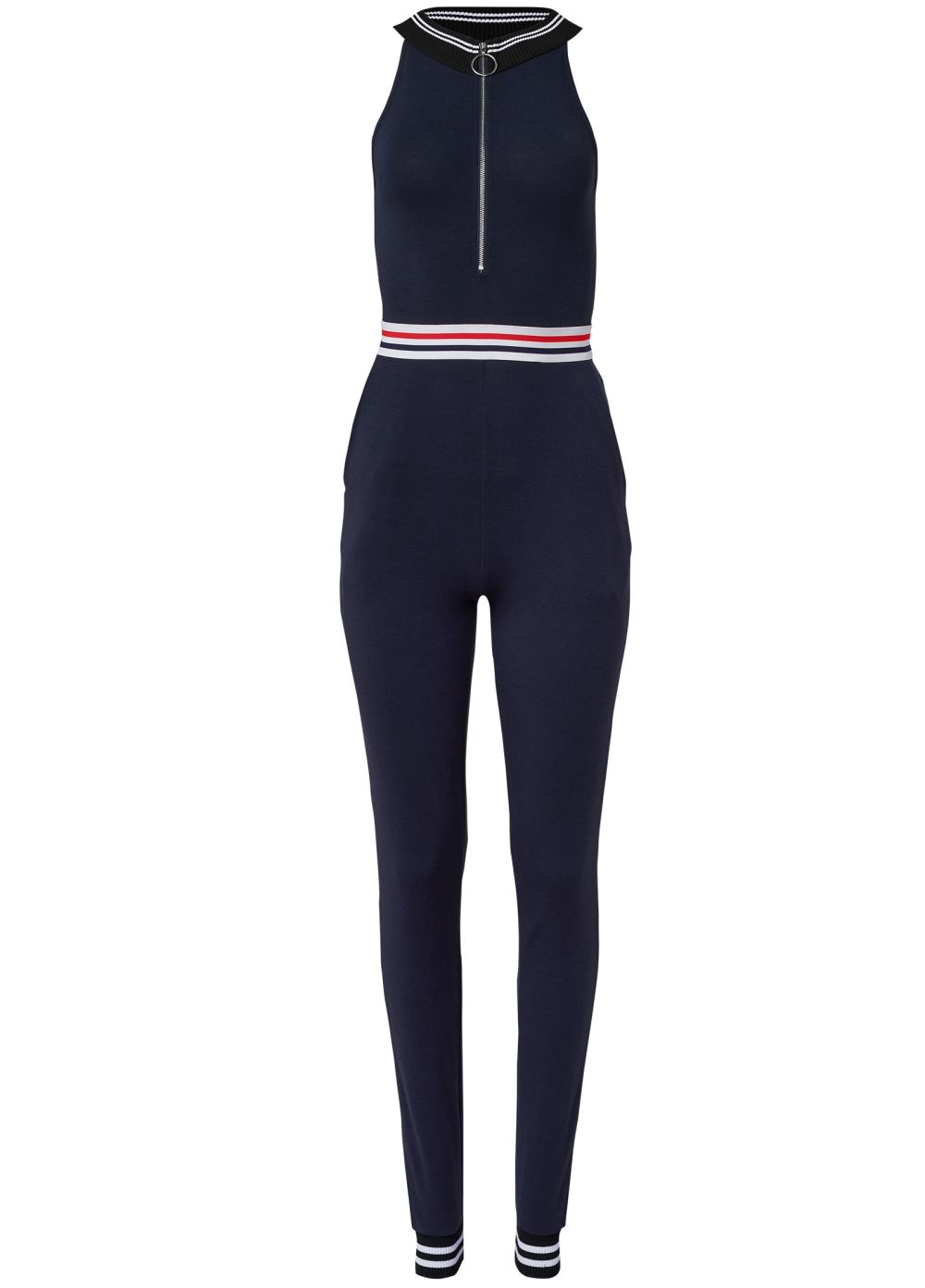 Venus Plus Size Striped Zipper Jumpsuit in Navy Multi