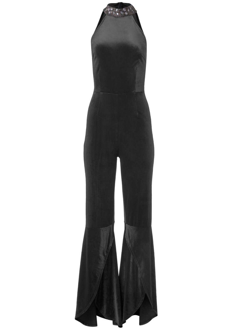 Venus Plus Size Beaded Mock-Neck Jumpsuit in Black